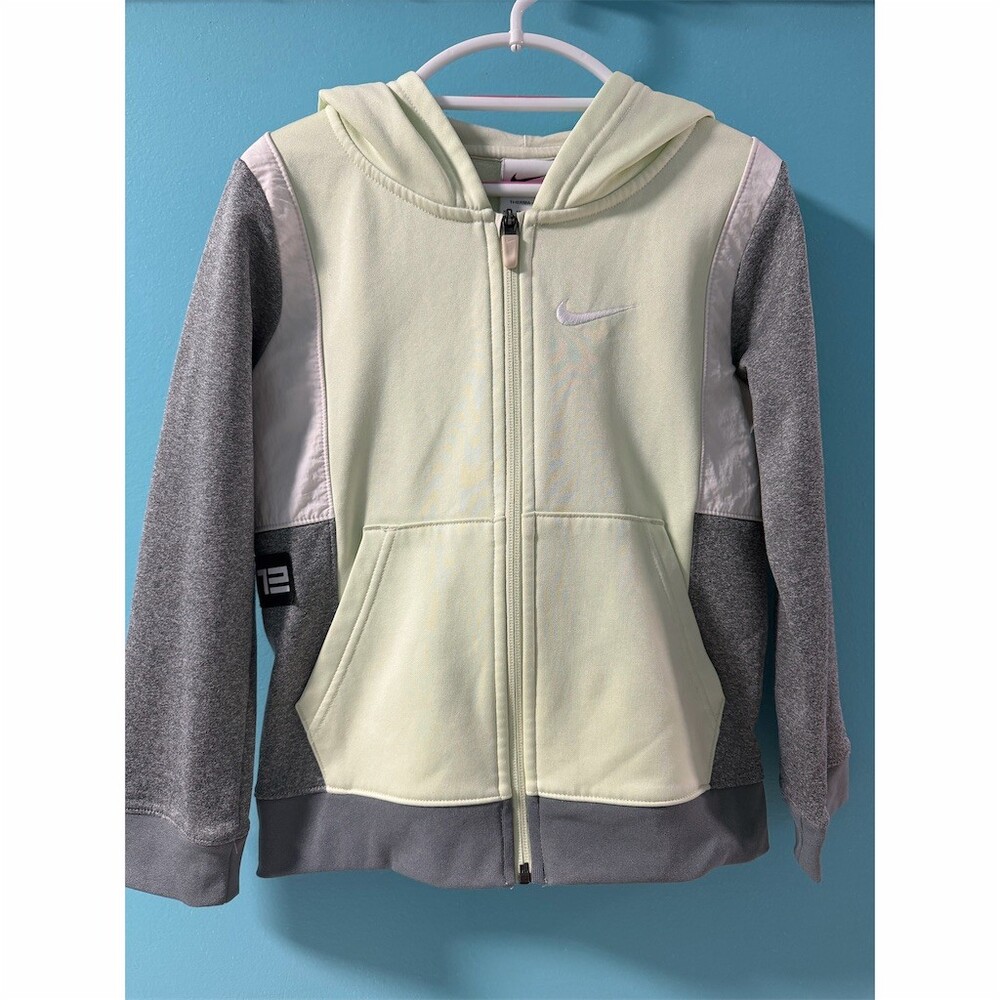 Nike Youth Hoodie Jacket XS Mint Green Gray Colorblock Full Zip Swoosh